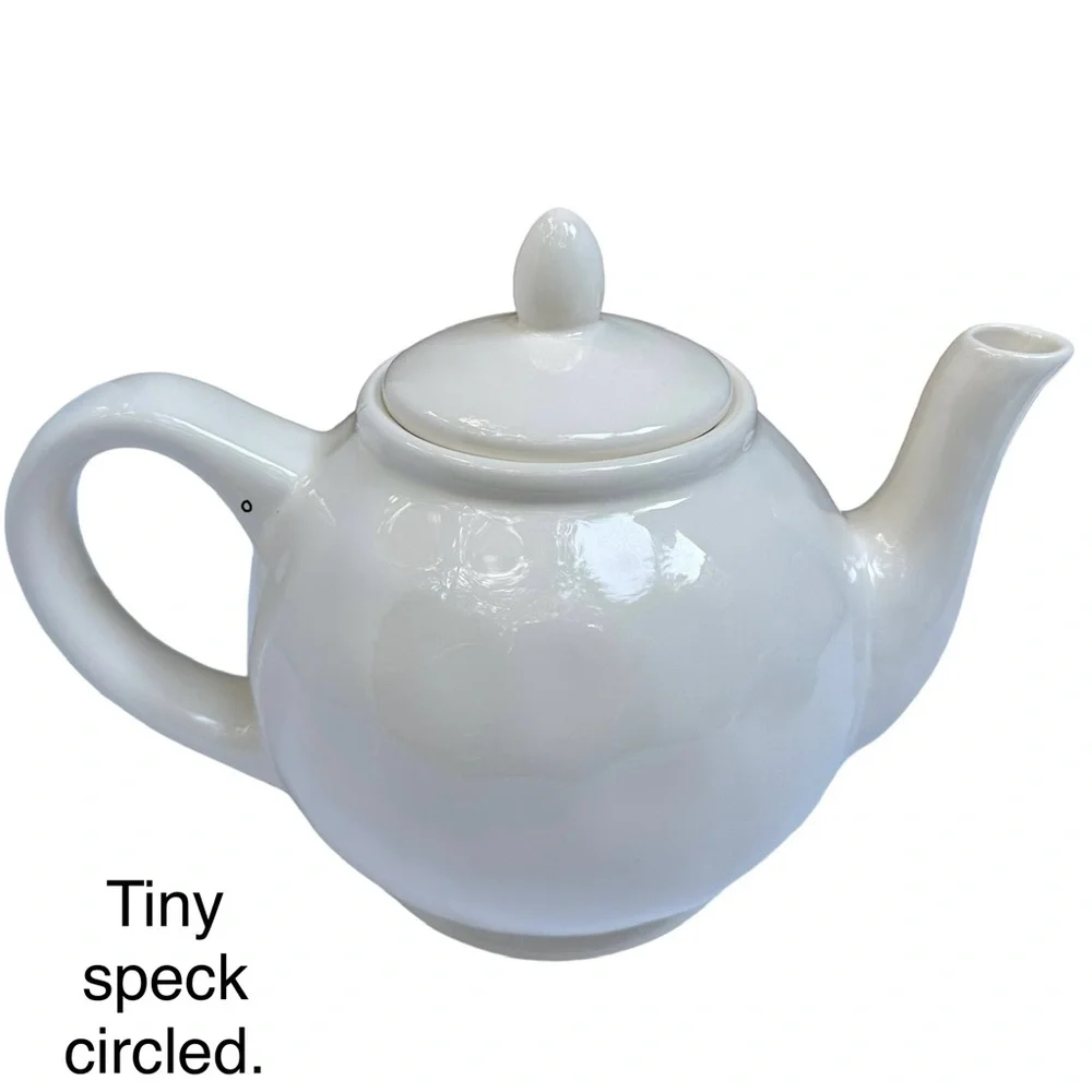 Rae Dunn TEA Pot Teapot Creamy White Black Large Letter Dimples NWT 2017 OG